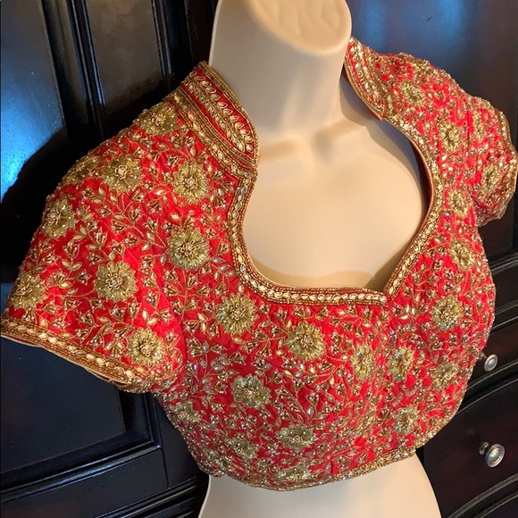 Tops - Indian sari Choli Lehenga jeweled embroidered crop